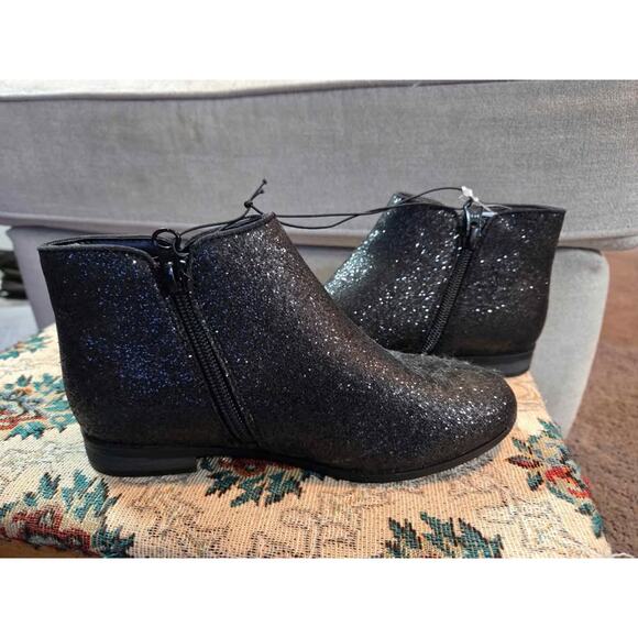 Cat & Jack Girls Black Glitter Ankle Boots Zip Side Booties Size 1 NWT Sparkle - Picture 4 of 6